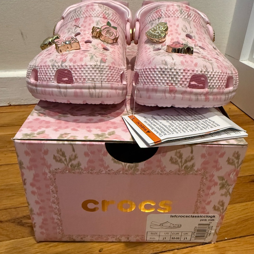 CROCS Kids Pink Floral Classic Clog with Charms